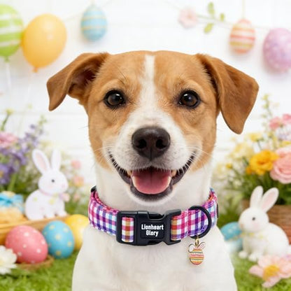 Lionheart glory Easter Day Dog Collar - Cute Dog Collars Sturdy Adjustable Buckle Colorful Plaid Collar Male Female Spring Pet Collars for Large Dogs Puppy