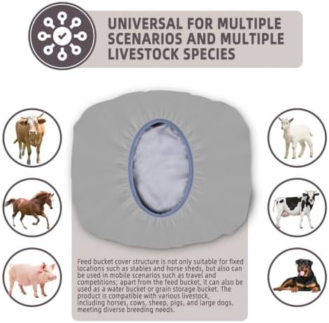 2-5 Gallon Horse Bucket Cover, Waterproof Horse Feed Bucket Cover, Lightweight and Easy to Use (Excluding Bucket, Grey)