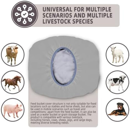 2-5 Gallon Horse Bucket Cover, Waterproof Horse Feed Bucket Cover, Lightweight and Easy to Use (Excluding Bucket, Grey)