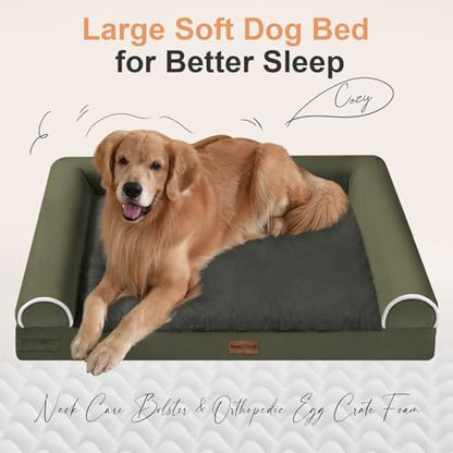 NANUYA Orthopedic Dog Bed for Large Dogs, 38 x 25 Inch, Dark Green