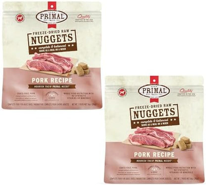 Primal Freeze Dried Raw Dog Food Nuggets, Pork, 14 oz (2 Pack)