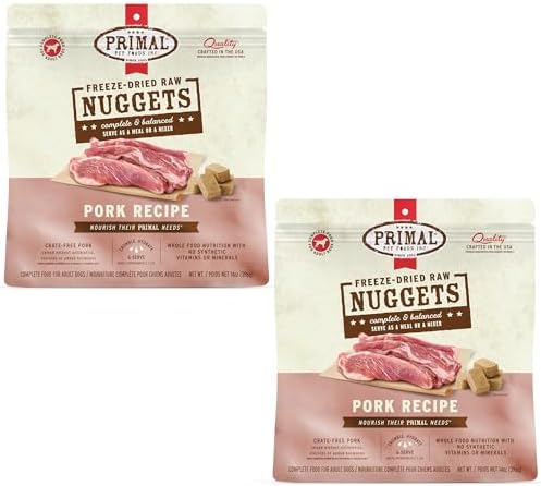 Primal Freeze Dried Raw Dog Food Nuggets, Pork, 14 oz (2 Pack)