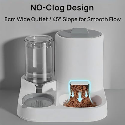 Automatic Cat Feeder and Water Dispenser, 2-in-1 Gravity Food Bowl Station