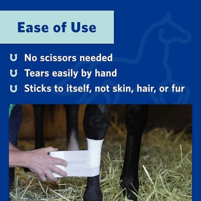 OVIK Health PowerFlex Equine – Extra Strong Self-Adhering Bandage Wrap – Wound Care, Compression & Support Bandage for Horses, Cows & Dogs – White, 4 inch, 4 Rolls (Resealable Case)