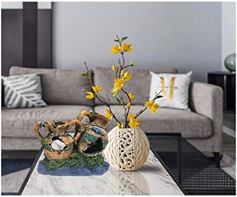 Aquarium Resin Pot Cave, Decoration Wine Barrel House Fish Tank Ornament Hiding for Fun 6.3x3.5x4.3 Inches