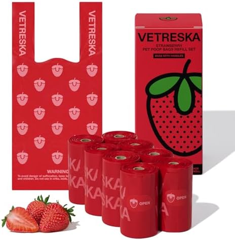 VETRESKA Dog Poop Bags with Handle 120 Count, Strawberry Scented Waste Bag