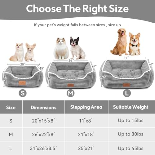 Zerbuger 25in Grey Rectangle Cat Dog Bed Machine Washable Sleeping Sofa