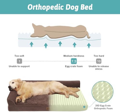 COZY KISS Orthopedic Dog Bed for Extra Large Dogs, L Shaped XL 42x30 inch