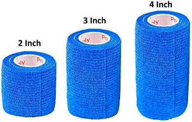 Vet Wrap Tape (Blue) (2 Pack) (3 Inch x 15 feet) Self Adhesive Adherent Adhering Cohesive Flex Self Stick Bandage Grip Roll Dog Cat Pet Horse