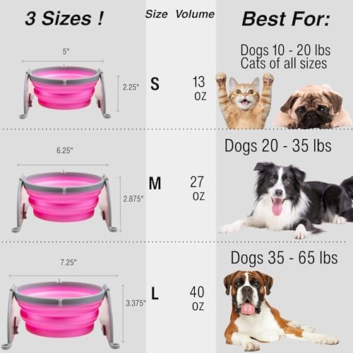 Loving Pets Bella Roma Collapsible Dog Bowls - Silicone Dog Bowls, Foldable Bowl, Puppy Essentials & Hiking Pet Supplies Great for Home & Travel (Pink, Medium)