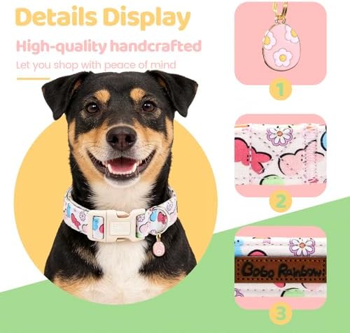 Dog Collars, Easter Colorful Rabbit Print Pet Collar Holiday Cute Durable Adjustable Pendant Gift Collar with Quick Release Plastic Buckle for Medium Dogs