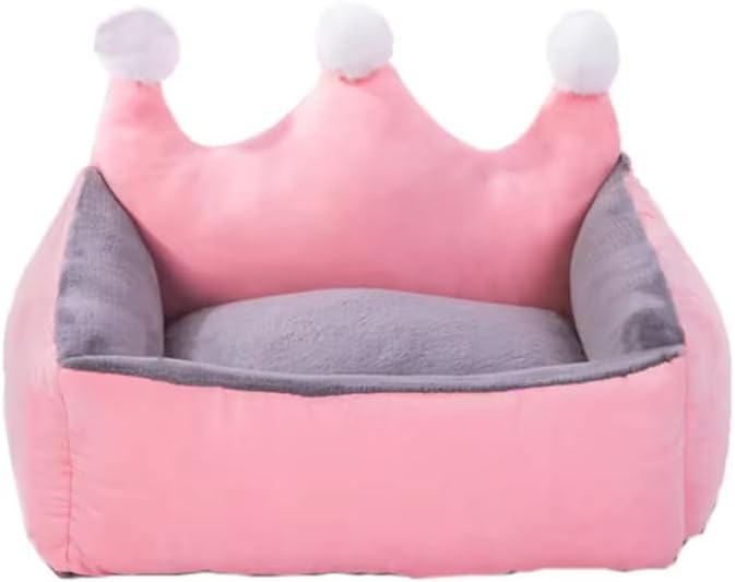 Cute Crown Pet Princess Beds for Small Dogs Luxurious Crown Dog Priness Beds Winter Warm Puppy Cat Sofa Bed Shih Tzu Yorkies Kennels Removable Mascotas Supplies (Pink Crown, M Below 9.0kg)