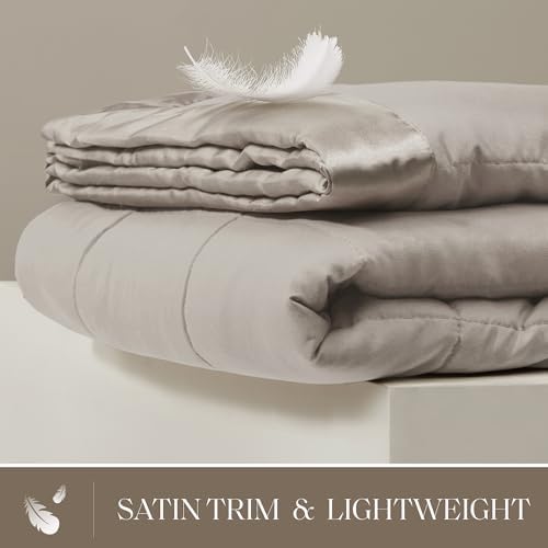Madison Park Windom Down Alternative Blanket, Premium 3M Scotchgard Moisture Wicking Treatment, Lightweight and Soft Bed Cover For All Season, Satin Trim, Grey Full/Queen