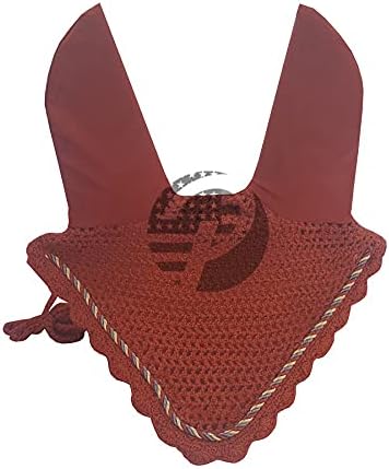 Horse Ear Bonnet Fly Veil Crochet Equestrian with Piping 30 Color Full/COB/Pony (Small/Pony, Copper/Rust)