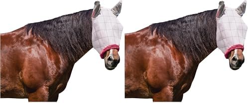 Farnam SuperMask II Horse Fly Mask with Ears, Extended Coverage Equine Fly Protection, Protects Eyes from Insects, Debris & UV, Adjustable Throat Latch, Plush Fleece Trim, Average Size (Pack of 2)