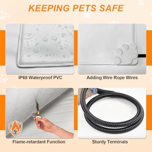 GOLOPET Cat Heating Pad, 16 in Round Heated Bed Smart Thermostatic Switch, Add Wire Rope Cat Carpet Puppy Whelping Supplies, Comes with a Plush Cloth Cover - Apricot