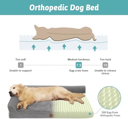 COZY KISS Orthopedic Dog Bed for Extra Large Dogs, L Shaped XL 42x30 inch