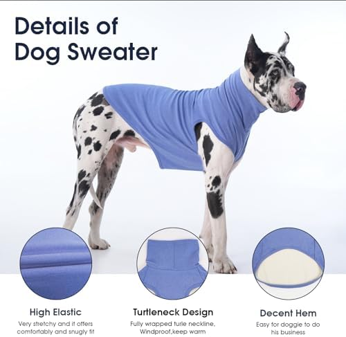 IECOii XL Dog Sweater - Stretch Fleece Vest with Turtleneck - Blue,X-Large