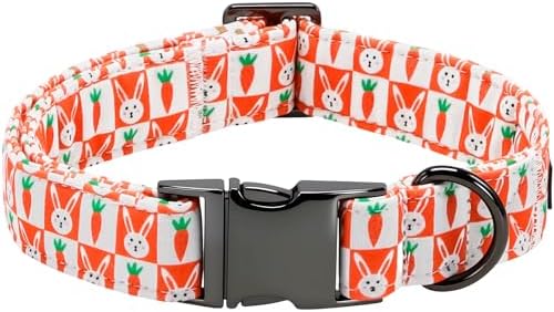Easter Dog Collar, Orange Carrot Rabbit Print Pet Collars Cute Durable Metal Buckle Girl and Boy Dog Collars Adjustable for Small Medium Large Dogs
