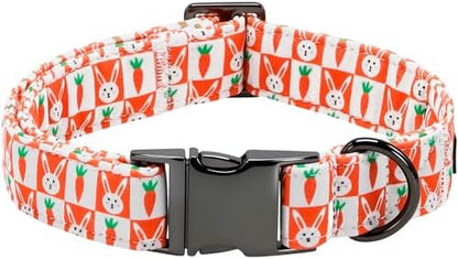 Easter Dog Collar, Orange Carrot Rabbit Print Pet Collars Cute Durable Metal Buckle Girl and Boy Dog Collars Adjustable for Small Medium Large Dogs