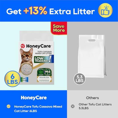 HoneyCare Cassava Tofu Mixed Cat Litter I Quick Clumping, Odor Control, Plant-Based Natural Ingredients, Non-Stick, Low Tracking, & Low Dust, 24 Lbs (4 Packs)
