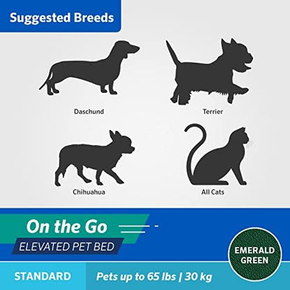Coolaroo On-The-Go Elevated Dog Bed - Foldable Pop-Up Travel Dog Bed with Breathable, Moisture-Resistant Fabric, Carry Bag Included, Lightweight & Portable, Emerald Green, Standard