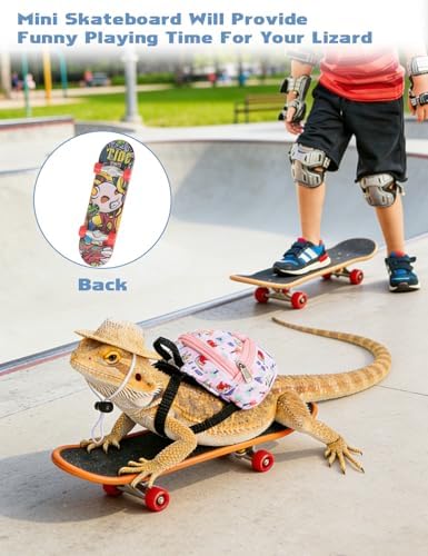 Bearded Dragon Clothes Lizard Toy - Mini hat,Skateboard,Backpack Gifts for Reptiles Pet - Cute Bearded Dragon Costume Accessories for Lizard Iguana Reptiles Small Animals (Rose Red)