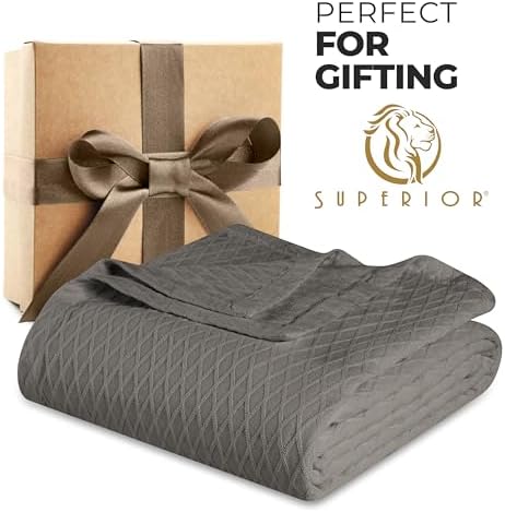 Superior Cotton Blanket, Lightweight, Breathable Bedding, California King, Grey