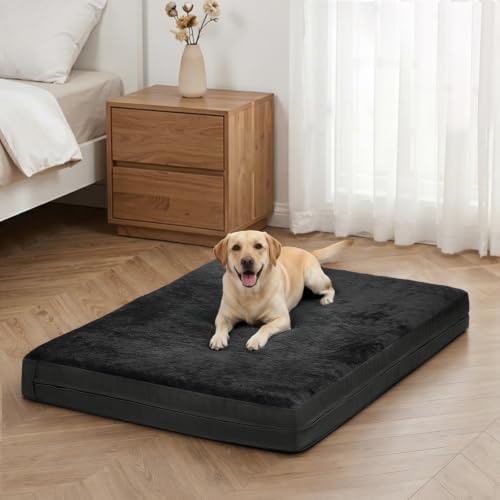 XXL Waterproof Dog Crate Bed, Extra Large Washable Kennel Pad, 47x29, Black