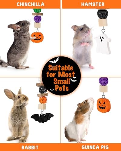 Xylolfsty 3PCS Chinchilla Toys Guinea Pig Bunny Rabbit Chew Toys Teeth Care Grinding Accessories for Small Animals Dwarf Pet Rat Cage Hanging Halloween-Themed