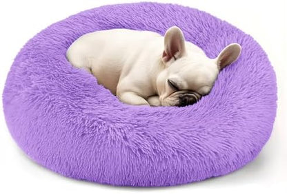 Dogs Bed for Small Dogs, Anti-Anxiety Washable Round Bed (24in Purple)