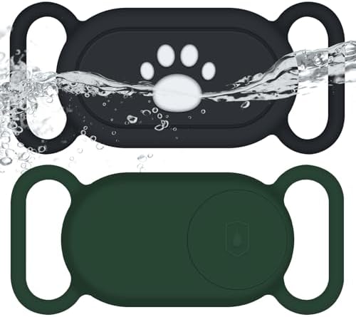 for Samsung Galaxy SmartTag2 Dog Collar Holder, 2 Pack Waterproof Anti-Lost Silicone Case for Galaxy Smart Tag 2 for Pet Dog Cat Collars (Black/Olive Green)