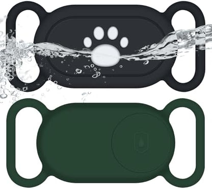 for Samsung Galaxy SmartTag2 Dog Collar Holder, 2 Pack Waterproof Anti-Lost Silicone Case for Galaxy Smart Tag 2 for Pet Dog Cat Collars (Black/Olive Green)
