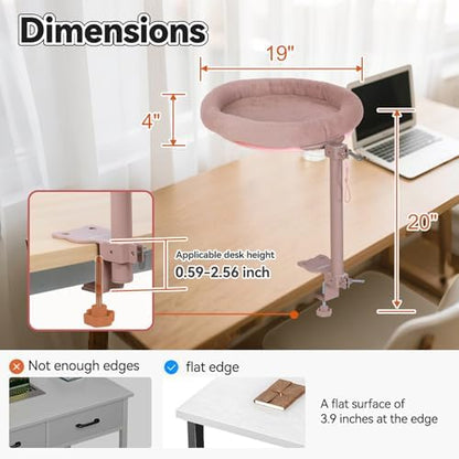 Cat Desk Bed,Steel Cat Bed for Desk,Up and Down Available,360° Rotating, Shelf Height Adjustable, Desktop Attachment Cats Nest Perch Hammock for Office Game Tables, Supports 40lb（Brown）