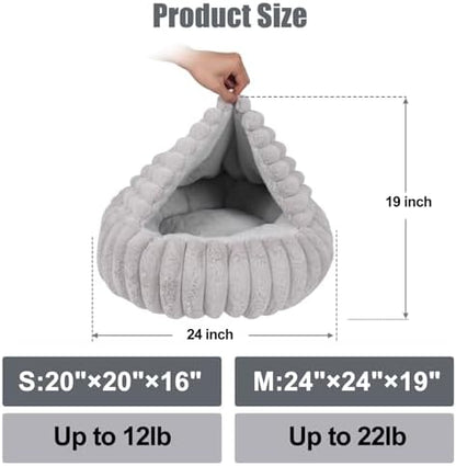 Cat Beds for Indoor Cats, 2 in 1 Cat Cave Bed Kitten Bed for Small Pets, Small Dog Bed with Cover, Pet Bed for Puppy and Kitten with Anti-Slip Bottom-Light Gray-24 inches