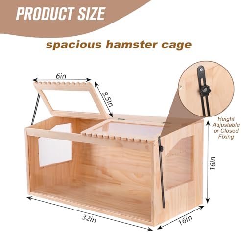 Wooden Hamster Cage,32"x16"x15"Large Hamster Cage,2 Washable Liners & 2 Adjustable Ventilation Window. Small Animal Cage for Dwarf Syrian Hamsters Degus Mice & Other Small Pets.