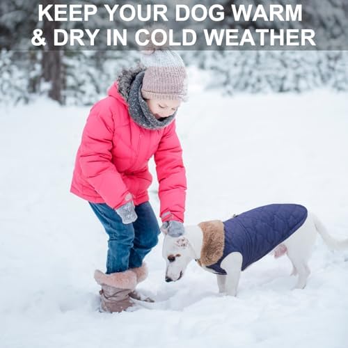 BEAUTYZOO Warm Dog Puffer Jacket Vest, Dog Winter Coat with Harness,Blue XS