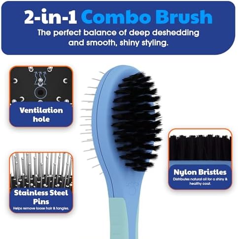 AKC 2-in-1 Grooming Brush for Dogs & Cats, Deshedding & Detangling