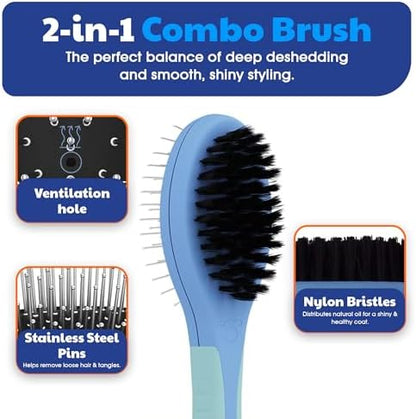 AKC 2-in-1 Grooming Brush for Dogs & Cats, Deshedding & Detangling