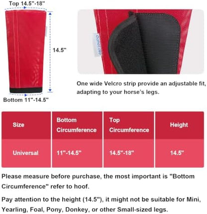 Fly Boots for Horses Set of 4, Equine Loose Fitting Leggings (Red)