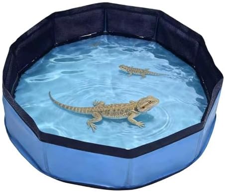 Eooqi Foldable Bearded Dragon Bathtub, Blue 19 x 3.5 in Pet Bath Pool,Collapsible Non-Slip Reptile Water Tub for Small Dogs, Cats & Turtles, Reinforced Bottom for Stability