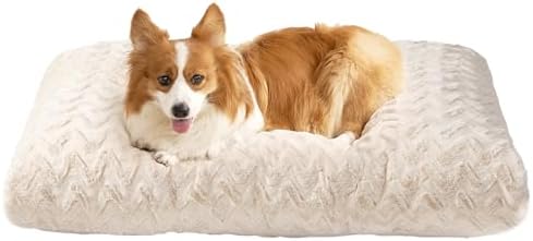 EHEYCIGA Washable Large Dog Bed for Crate, 35x23 Inch Pet Bed, Beige