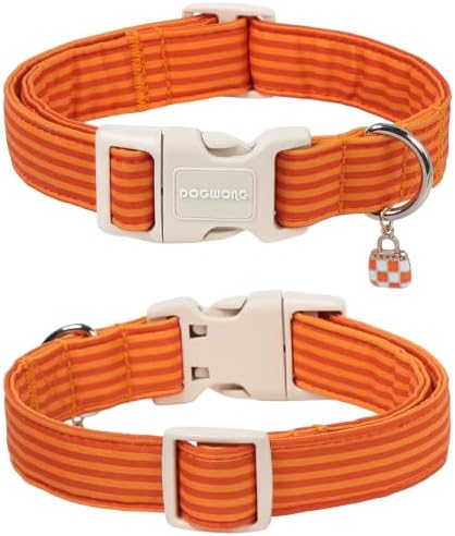 DOGWONG Orange Girl Boy Striped Dog Collar for Small Medium Large Dogs M