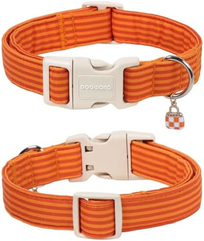 DOGWONG Orange Girl Boy Striped Dog Collar for Small Medium Large Dogs M