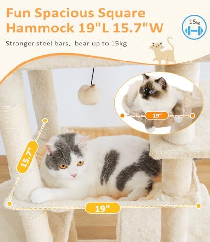 ABCPET Cat Tree Large Cat Tower Tree 68" Multi-Level Cat Tower for Indoor Cats with Sisal Scratching Posts, Widen Cat Perche, Square Hammock, 2 Widen Condos, Scratching Posts, Beige