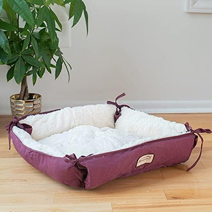 Armarkat 2-in-1 Cat Pet Bed & Fleece Cat Mat, Burgundy/Ivory, 16" L x 16" W x 6" H (C06HJH/MB)