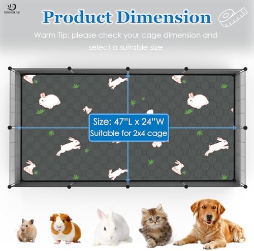 2-Pack Guinea Pig Cage Liner, 24" x 47" Reusable Guinea Pig Bedding Washable Absorbent Pee Pads for Dogs Rabbit Chinchilla Hamster, Leakproof & Anti Slip