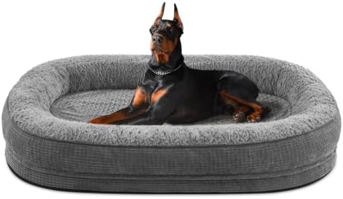 JOEJOY Orthopedic Dog Bed for Extra Large Dogs, XXL Egg-Crate Memory Foam Pet Bed with Bolster Sides, Waterproof Lining, Removable Washable Cover & Non-Slip Bottom, Grey