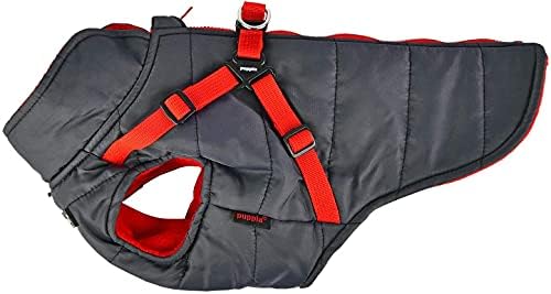 Puppia Mountaineer Winter Dog Coat with Integrated Harness No Pull Cold Weather Waterproof Warm Fleece Back Zipper for Small & Medium Dog, Grey, X-Large