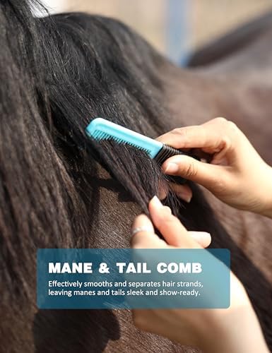 Shinewell Horse Grooming Kit, Complete Horse Brush Set, Equine Grooming Tools for Shedding & Daily Care Blue